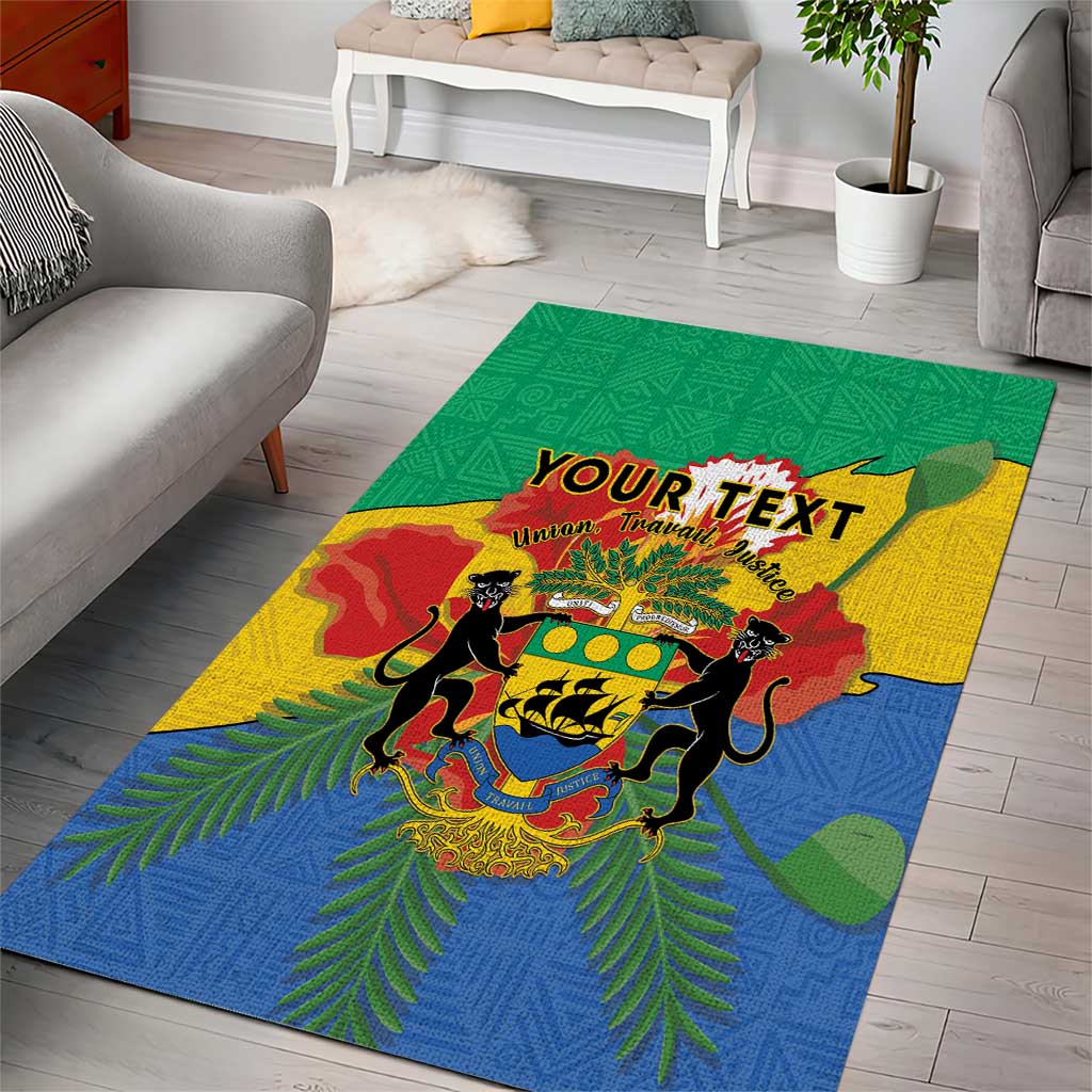 Personalised Gabon Area Rug Coat Of Arms With African Pattern