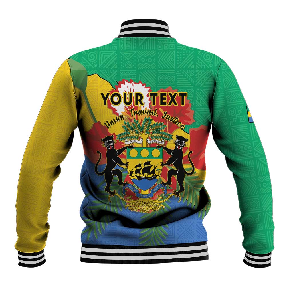 Personalised Gabon Baseball Jacket Coat Of Arms With African Pattern