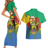 Personalised Gabon Couples Matching Short Sleeve Bodycon Dress and Hawaiian Shirt Coat Of Arms With African Pattern