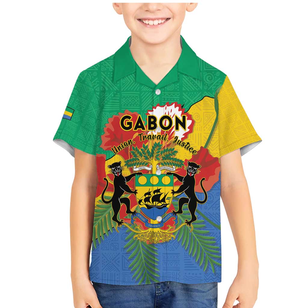 Personalised Gabon Family Matching Mermaid Dress and Hawaiian Shirt Coat Of Arms With African Pattern