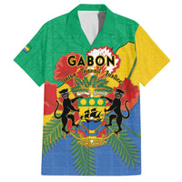 Personalised Gabon Family Matching Off The Shoulder Long Sleeve Dress and Hawaiian Shirt Coat Of Arms With African Pattern