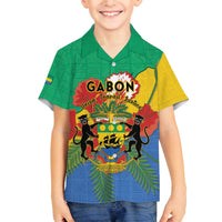 Personalised Gabon Family Matching Off The Shoulder Long Sleeve Dress and Hawaiian Shirt Coat Of Arms With African Pattern