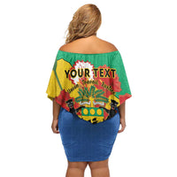 Personalised Gabon Family Matching Off Shoulder Short Dress and Hawaiian Shirt Coat Of Arms With African Pattern