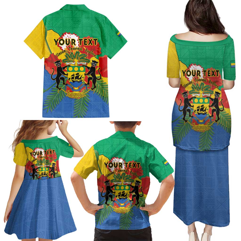 Personalised Gabon Family Matching Puletasi and Hawaiian Shirt Coat Of Arms With African Pattern