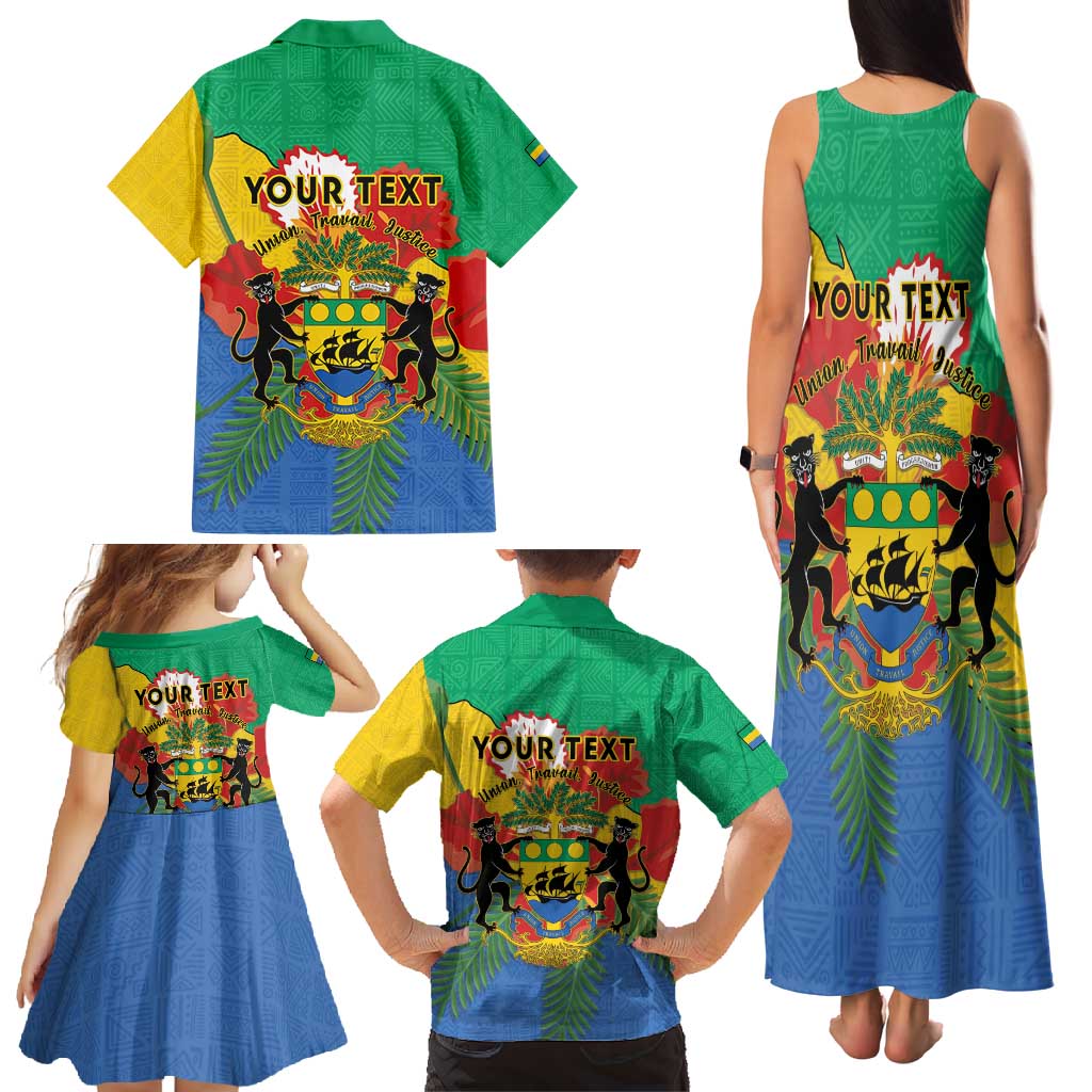 Personalised Gabon Family Matching Tank Maxi Dress and Hawaiian Shirt Coat Of Arms With African Pattern