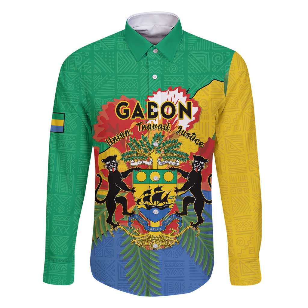 Personalised Gabon Family Matching Tank Maxi Dress and Hawaiian Shirt Coat Of Arms With African Pattern