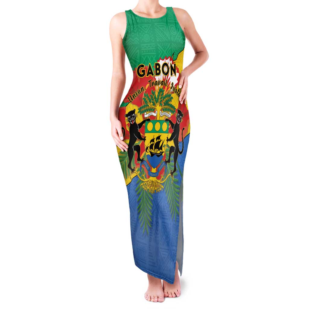 Personalised Gabon Family Matching Tank Maxi Dress and Hawaiian Shirt Coat Of Arms With African Pattern