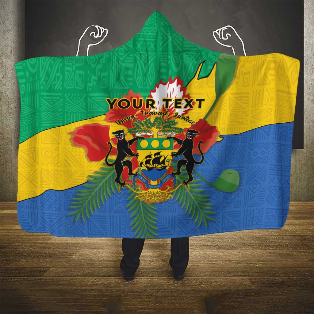 Personalised Gabon Hooded Blanket Coat Of Arms With African Pattern
