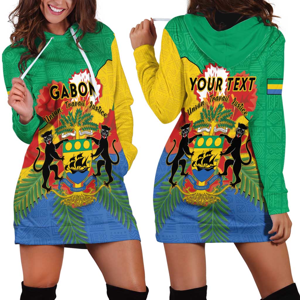 Personalised Gabon Hoodie Dress Coat Of Arms With African Pattern