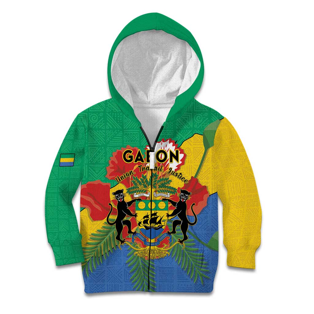 Personalised Gabon Kid Hoodie Coat Of Arms With African Pattern