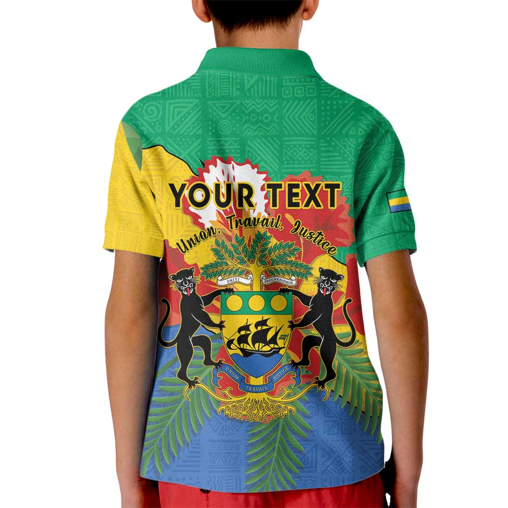 Personalised Gabon Kid Polo Shirt Coat Of Arms With African Pattern