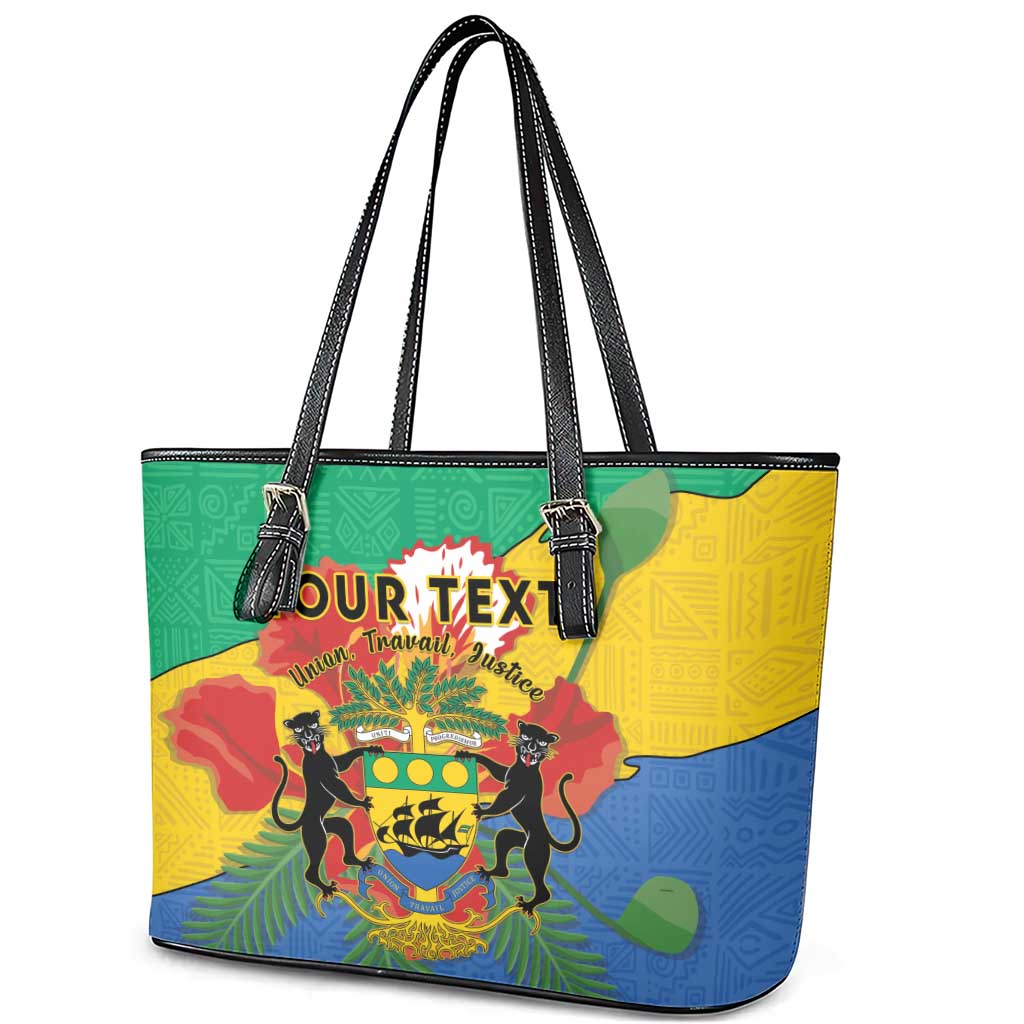 Personalised Gabon Leather Tote Bag Coat Of Arms With African Pattern