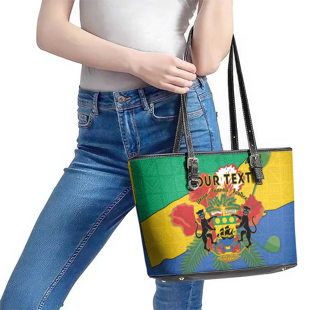 Personalised Gabon Leather Tote Bag Coat Of Arms With African Pattern