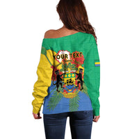 Personalised Gabon Off Shoulder Sweater Coat Of Arms With African Pattern