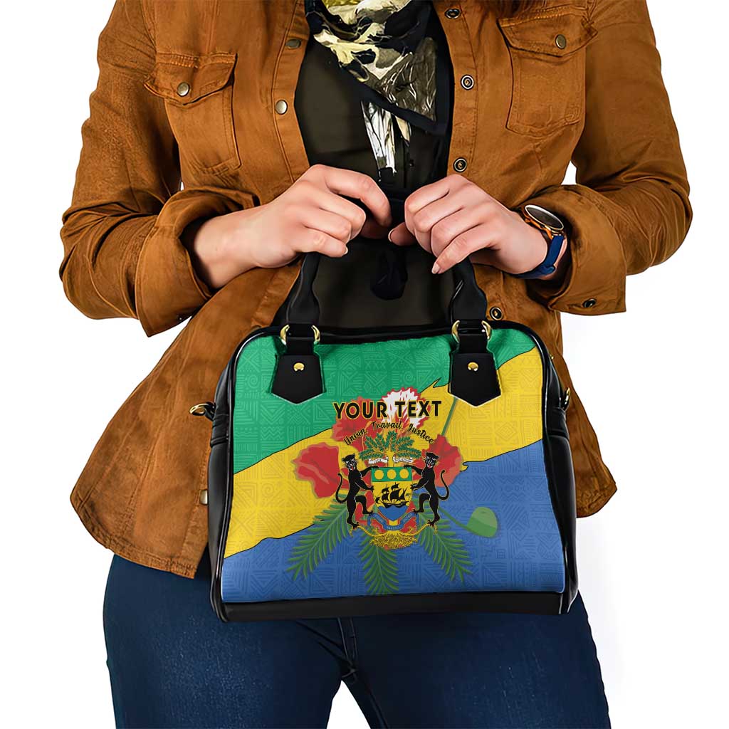 Personalised Gabon Shoulder Handbag Coat Of Arms With African Pattern - Wonder Print Shop