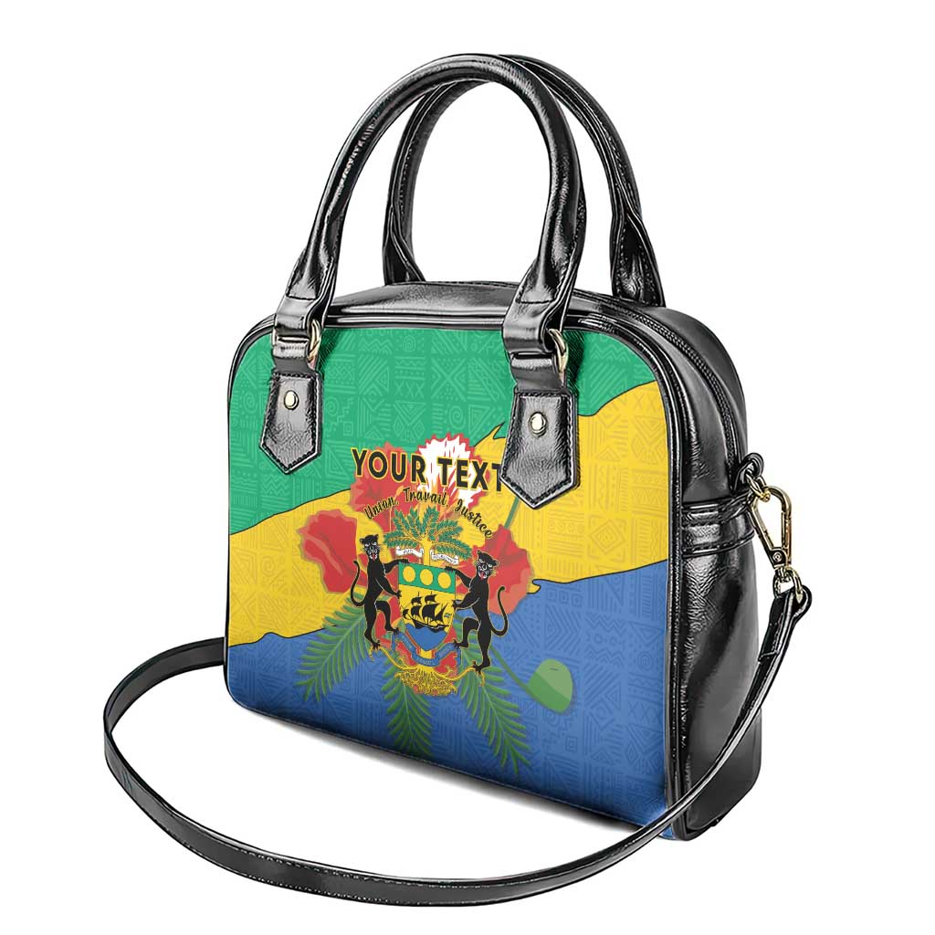 Personalised Gabon Shoulder Handbag Coat Of Arms With African Pattern - Wonder Print Shop