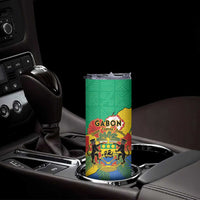 Personalised Gabon Skinny Tumbler Coat Of Arms With African Pattern - Wonder Print Shop