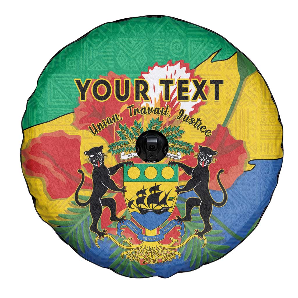 Personalised Gabon Spare Tire Cover Coat Of Arms With African Pattern - Wonder Print Shop