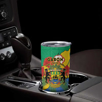 Personalised Gabon Tumbler Cup Coat Of Arms With African Pattern - Wonder Print Shop