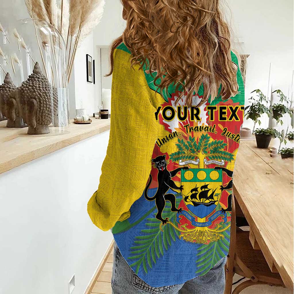 Personalised Gabon Women Casual Shirt Coat Of Arms With African Pattern - Wonder Print Shop