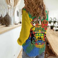 Personalised Gabon Women Casual Shirt Coat Of Arms With African Pattern - Wonder Print Shop