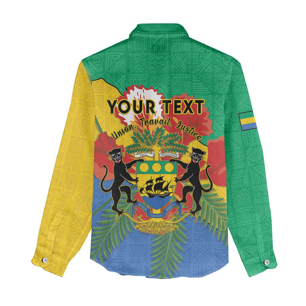 Personalised Gabon Women Casual Shirt Coat Of Arms With African Pattern - Wonder Print Shop