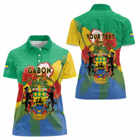 Personalised Gabon Women Polo Shirt Coat Of Arms With African Pattern - Wonder Print Shop