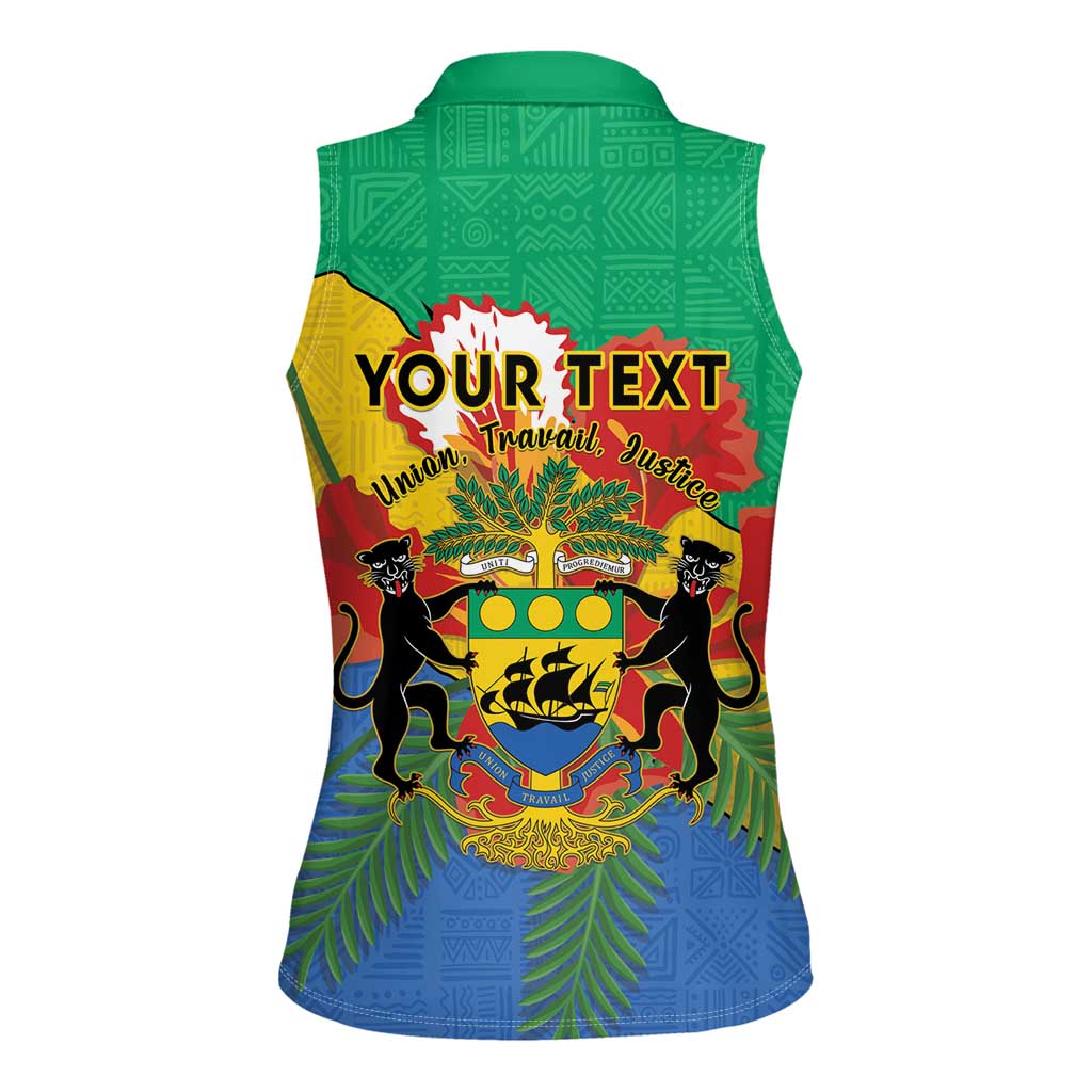 Personalised Gabon Women Sleeveless Polo Shirt Coat Of Arms With African Pattern - Wonder Print Shop