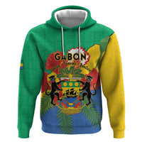 Personalised Gabon Zip Hoodie Coat Of Arms With African Pattern - Wonder Print Shop