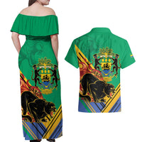 Gabon Black Panther Couples Matching Off Shoulder Maxi Dress and Hawaiian Shirt Coat Of Arms
