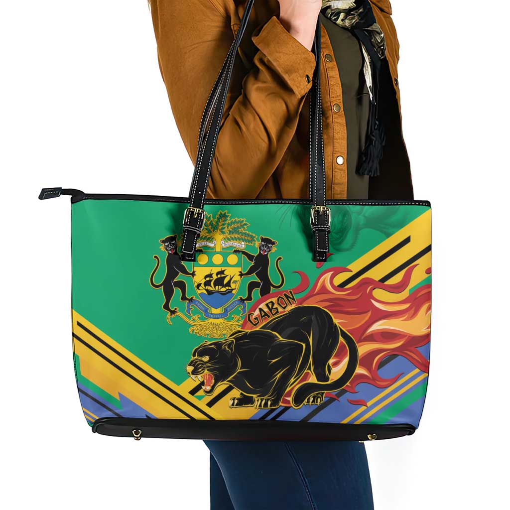 Gabon Black Panther Leather Tote Bag Coat Of Arms