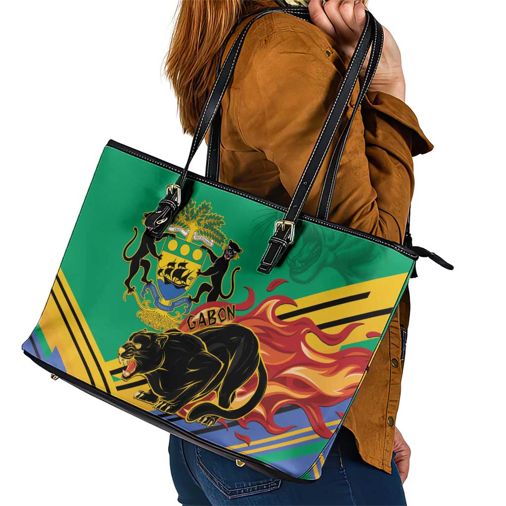 Gabon Black Panther Leather Tote Bag Coat Of Arms