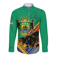Gabon Black Panther Long Sleeve Button Shirt Coat Of Arms