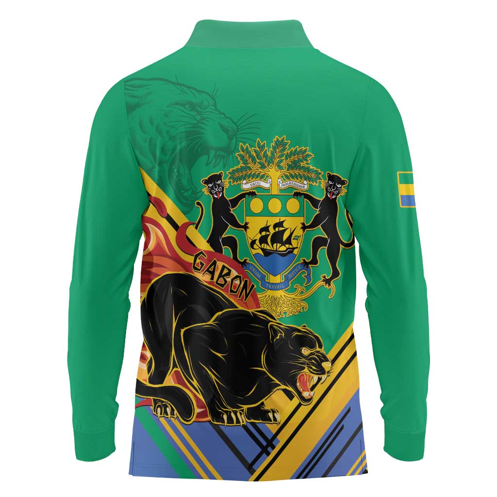 Gabon Black Panther Long Sleeve Polo Shirt Coat Of Arms
