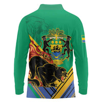 Gabon Black Panther Long Sleeve Polo Shirt Coat Of Arms