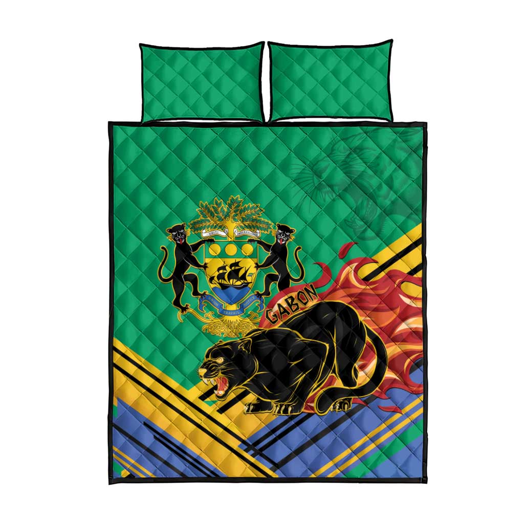 Gabon Black Panther Quilt Bed Set Coat Of Arms - Wonder Print Shop