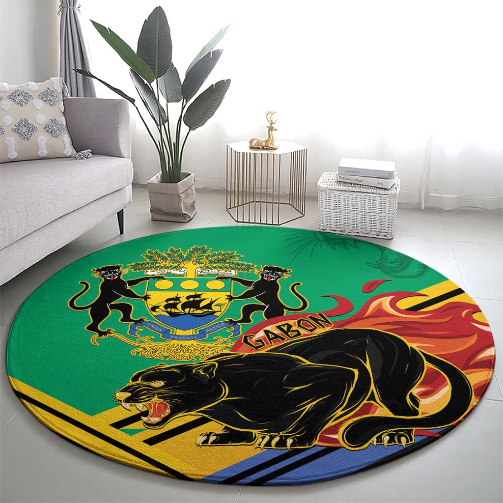 Gabon Black Panther Round Carpet Coat Of Arms - Wonder Print Shop