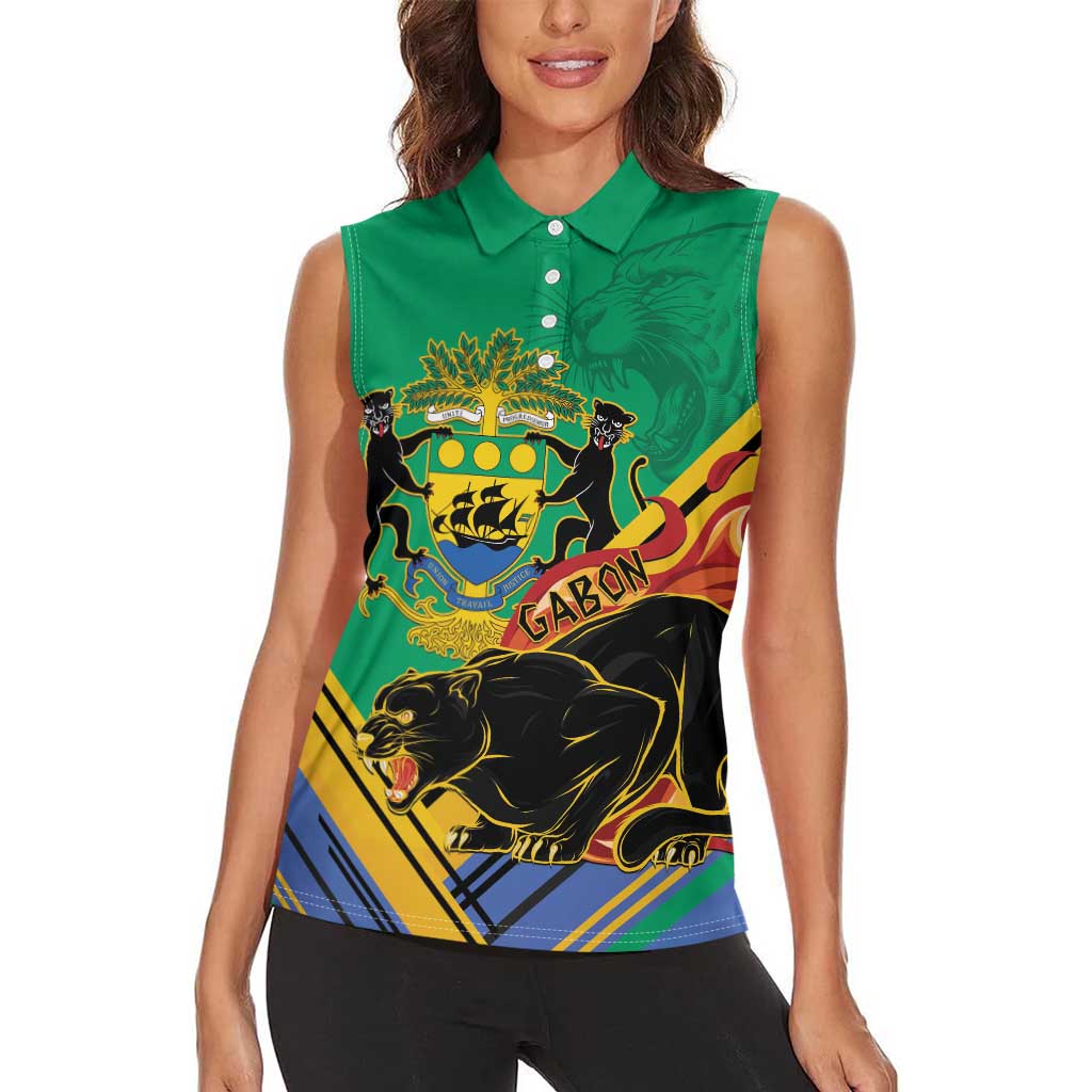 Gabon Black Panther Women Sleeveless Polo Shirt Coat Of Arms - Wonder Print Shop