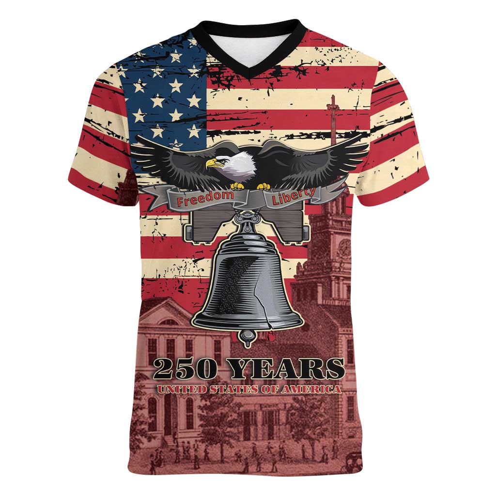 Liberty Bell 250 Years Women V-Neck T-Shirt United States of America