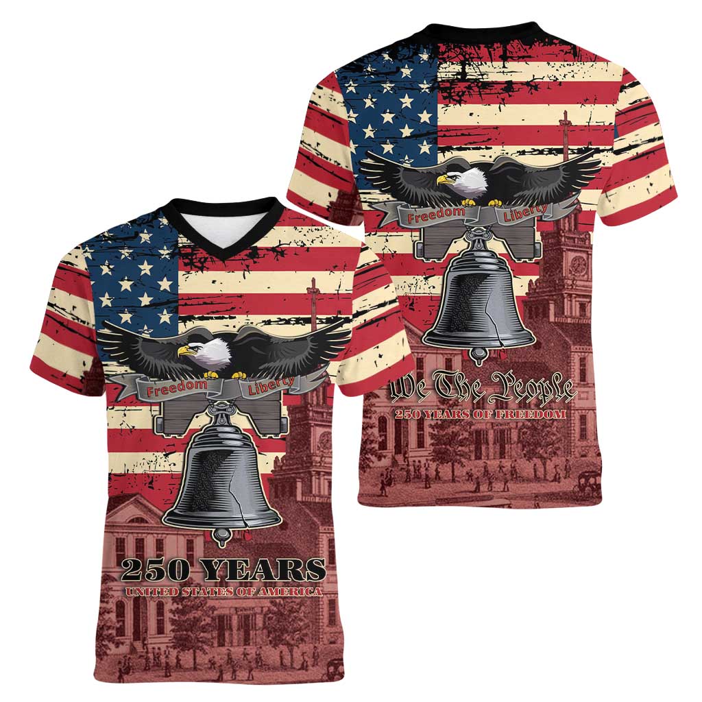 Liberty Bell 250 Years Women V-Neck T-Shirt United States of America