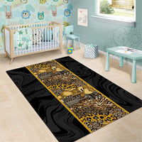 African Tribal Heritage Area Rug Black Gold Pattern