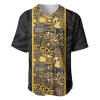 African Tribal Heritage Baseball Jersey Black Gold Pattern