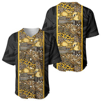 African Tribal Heritage Baseball Jersey Black Gold Pattern