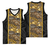 African Tribal Heritage Basketball Jersey Black Gold Pattern