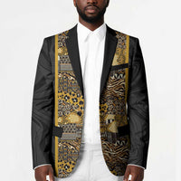 African Tribal Heritage Blazer Black Gold Pattern