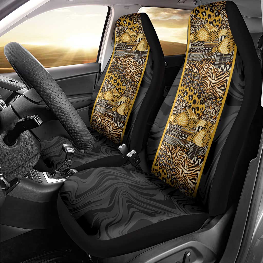 African Tribal Heritage Car Seat Cover Black Gold Pattern