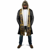 African Tribal Heritage Cloak Black Gold Pattern