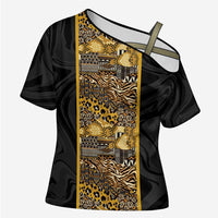 African Tribal Heritage Cross Shoulder Shirt Black Gold Pattern