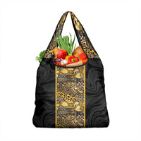 African Tribal Heritage Grocery Bag Black Gold Pattern