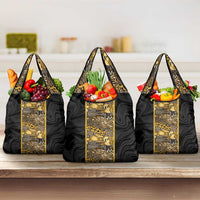 African Tribal Heritage Grocery Bag Black Gold Pattern